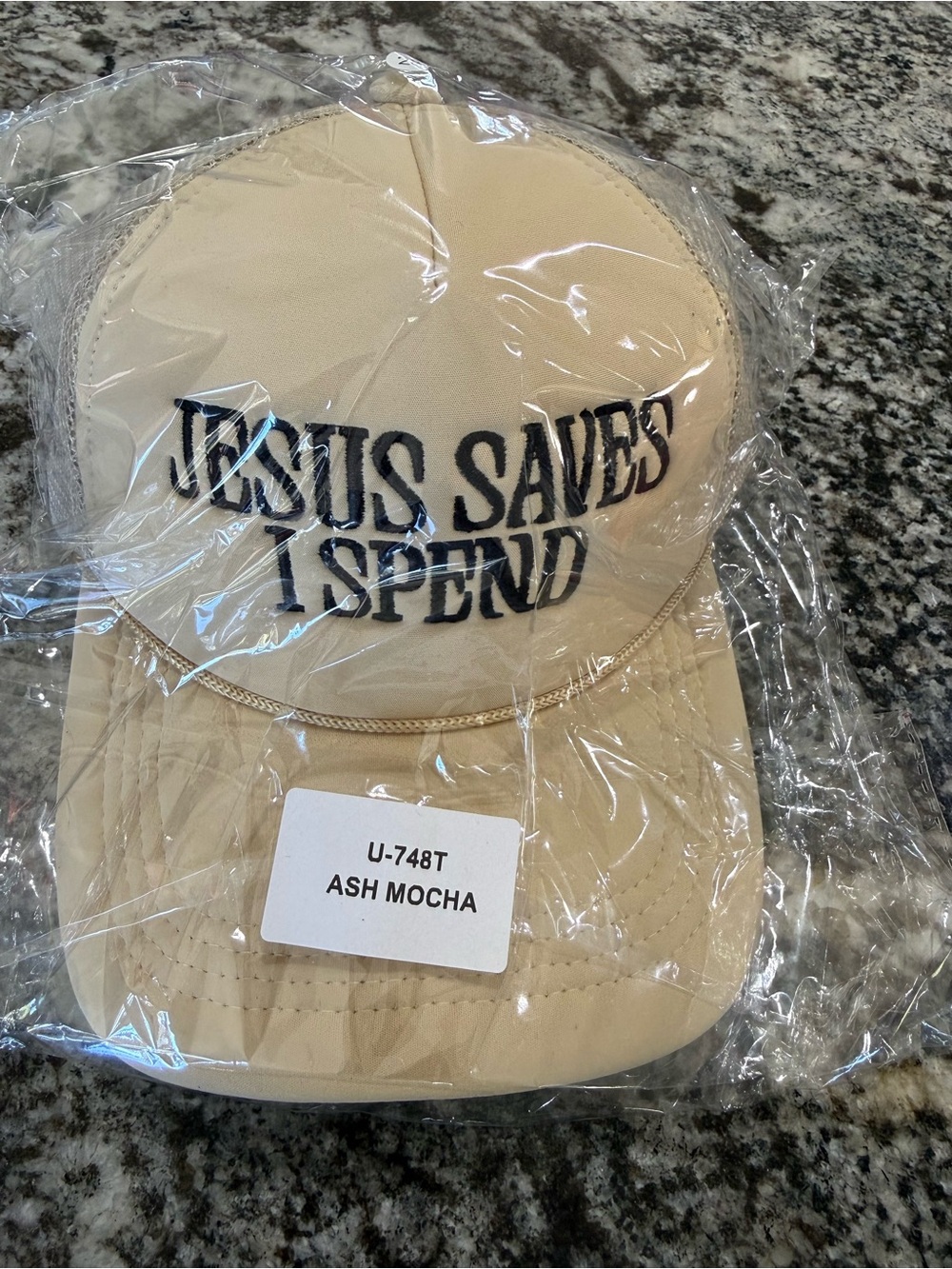 Jesus Saves I Spend Embroidered Baseball Cap - Ash Mocha